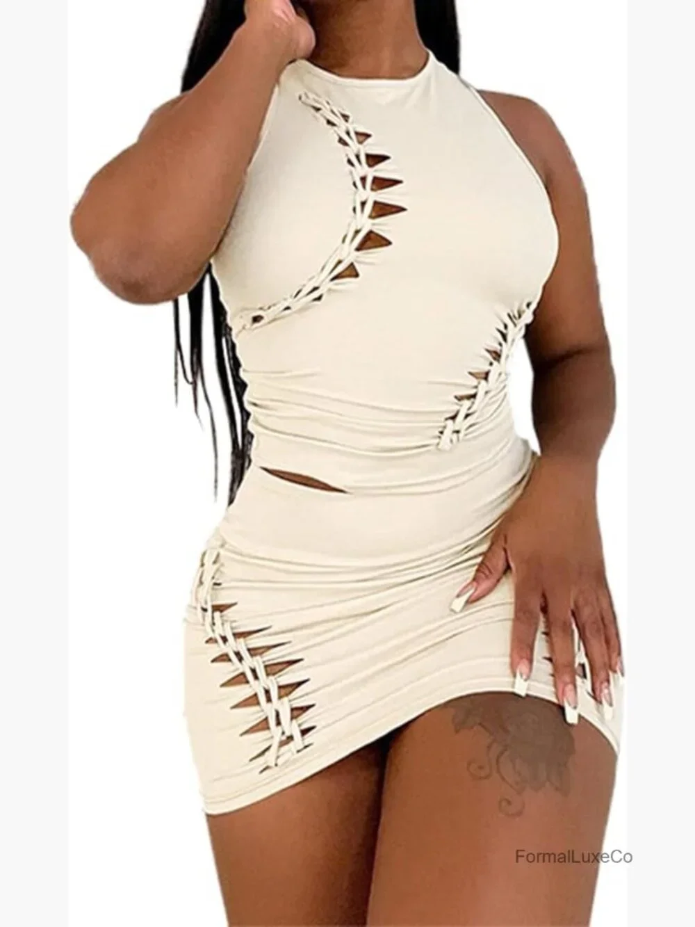 Sexy Two Piece Skirt Set Crop Top Mini Cutout Summer Club Outfit - Picture 1 of 7